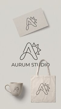 Modern A letter logo with sun element on merchandise