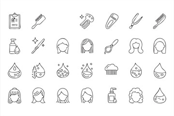 Fototapeta premium Hair Grooming Line Icon Pack with Scalp Care and Beauty Essentials