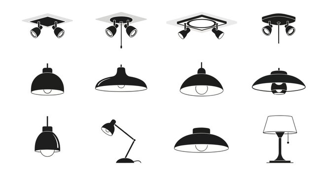 Collection of modern indoor ceiling and table lighting fixtures