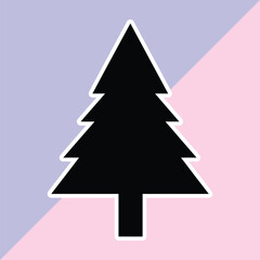 Obraz premium Christmas Tree Silhouette Sticker Icon Minimalist Pine Tree Vector Graphic