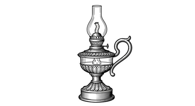 Vintage oil lamp with glass chimney and ornate base detailed illustration