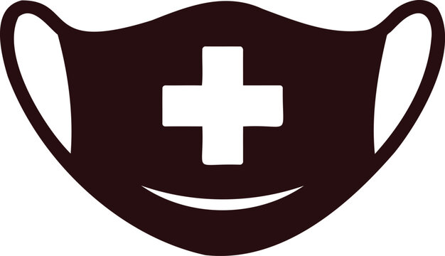 Medical face mask with cross symbol on white background for health protection