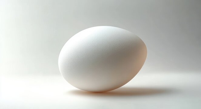 single white egg resting on a soft neutral surface with subtle studio lighting and gentle shadow, evoking calm purity and minimalist simplicity