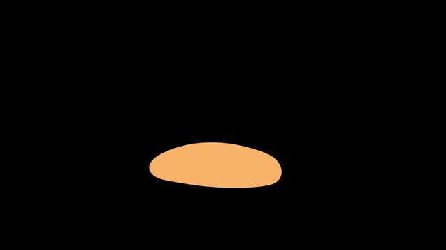 Minimalist hand drawn 2d animation footage showing a simple yellow shape transforming into a red hat and then settling onto a round base against a solid black background digital motion.