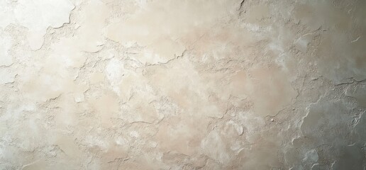 Naklejka premium warm beige and cream textured plaster wall with cracked stucco, subtle shadows and aged patina conveying a calm, rustic and serene mood