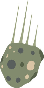 Green cratered asteroid with long speed spikes illustration
