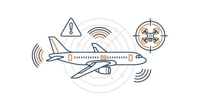 Radar detection of drone interference near flying airplane