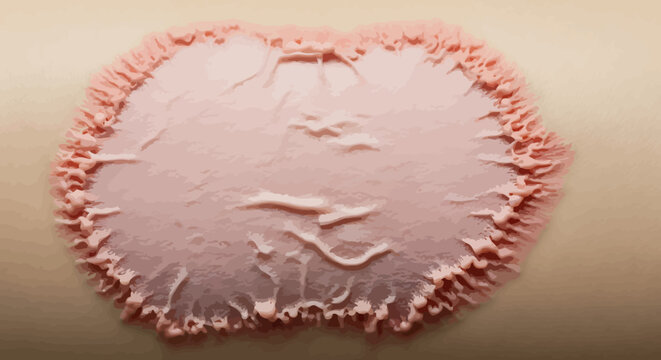 Close up of allergic reaction hive or wheal on human skin showing swelling and redness.