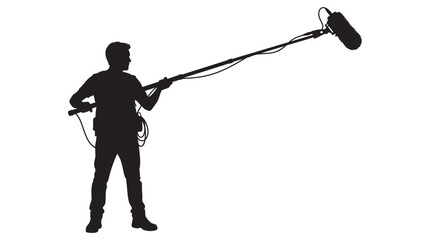 Sound recordist with boom microphone black silhouette © MDAbdul