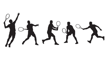 Fototapeta premium Tennis Player Sequence In Motion Black Silhouette