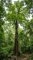 Fototapeta premium Tall Teak Tree in Lush Tropical Forest