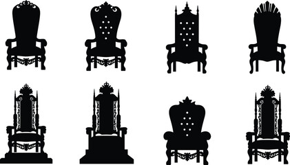 Obraz premium Black silhouette vector set of ornate royal thrones and ceremonial chair designs