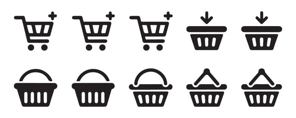 Shopping cart icons set collection flat design e commerce online store business. © Md