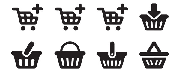 Shopping cart icons set collection flat design e commerce online store business. © Md