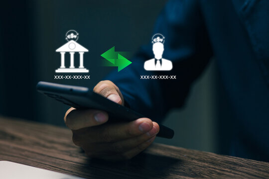 Digital banking transfer concept with mobile payment, secure money transaction, online finance service, account connection, financial technology, and cashless business.