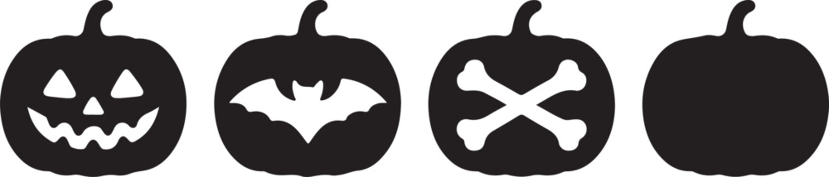 4 vector Halloween designs of earrings, pendant or keychain with pumpkin shape. Jewelry silhouette cut template. Laser cutting with leather, wood or metal