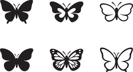 Butterfly silhouette icon set, elegant insect outline and solid vector clipart EPS. © MOSTSHAMIMA