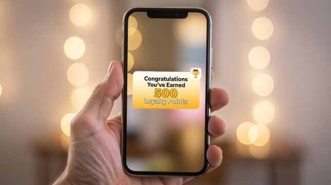 Smartphone displaying earned loyalty points reward notification