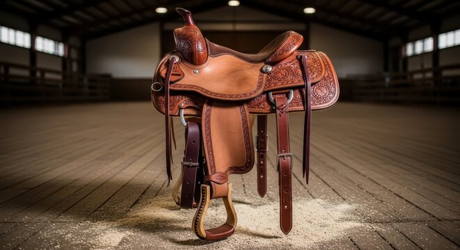 Brown leather horse saddle interior.