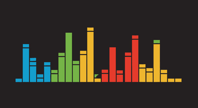 Colorful abstract sound wave bar graph on black background