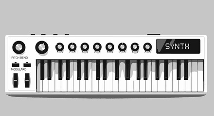 Fototapeta premium Modern synthesizer keyboard with electronic music controls