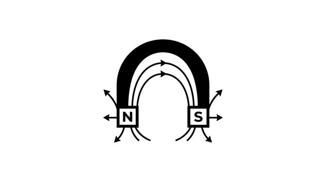 U shaped magnet with north and south poles and magnetic field lines