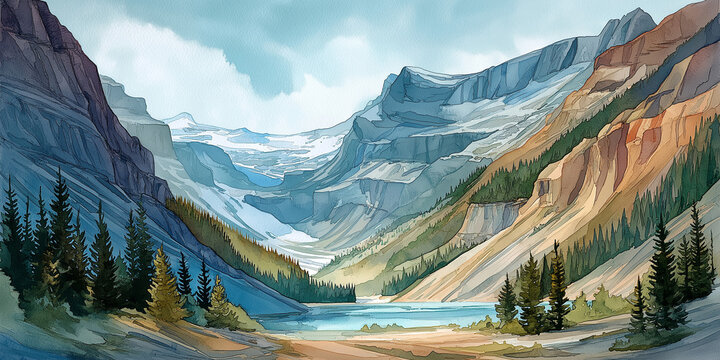 Banff National Park Canada Watercolour Landscape
