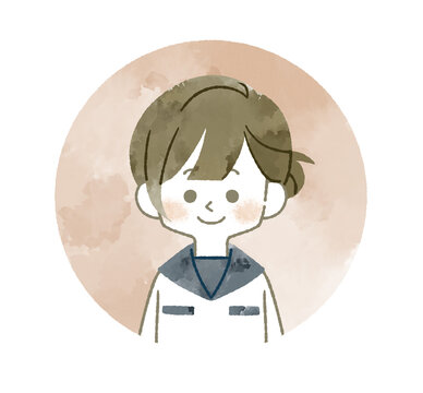 笑顔の女子学生のアイコン-水彩
