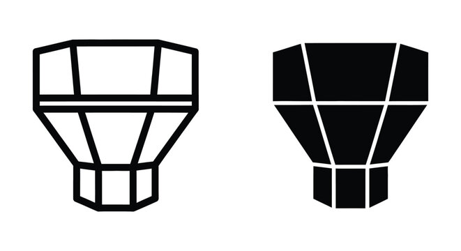 Set of geometric abstract icons, vector illustration of a stylized crystal or faceted gemstone shape in outline and solid black styles