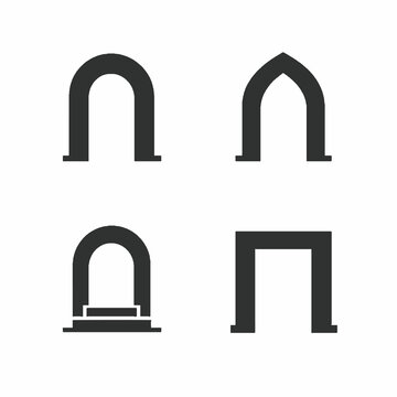 Minimalist black arch shapes set, vector icons