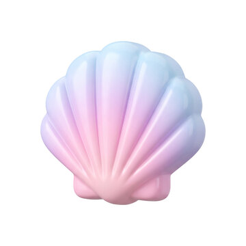 Pastel seashell 3D icon, stylized plastic toy sea shell, summer beach and ocean concept isolated