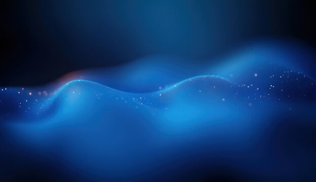 soft undulating blue waves with tiny glowing particles and bokeh lights conveying calm futuristic serenity