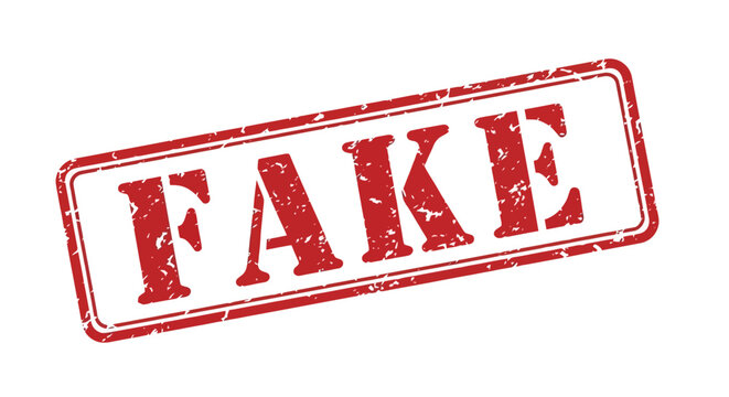Red Distressed Rubber Stamp with Fake Text for Counterfeit and Forgery Warning Illustration on White Background