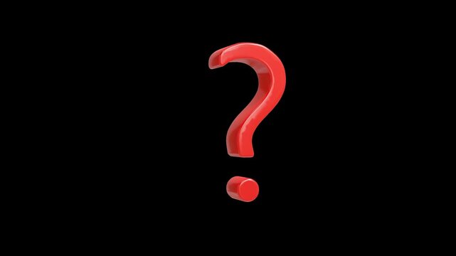 3D Animation of Question mark. who, why, where, how, what. Transparent Background. Full Hd. 4K