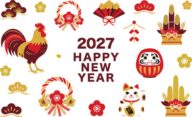 Naklejka premium Japanese New Year 2027 celebration symbols and decorations arrangement