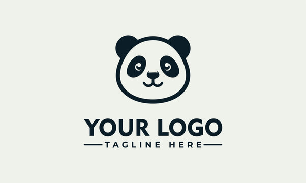 Cute panda bear head minimalist vector logo illustration for animal branding