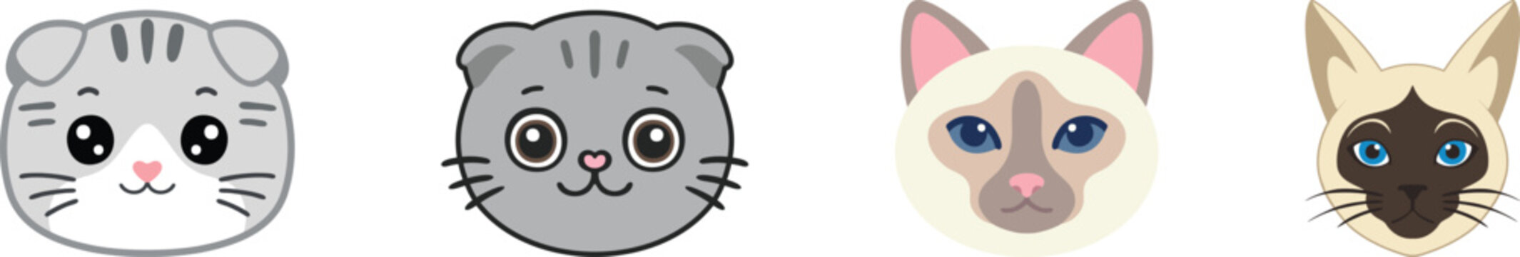 Expressive Cat Face Portrait Icon Collection