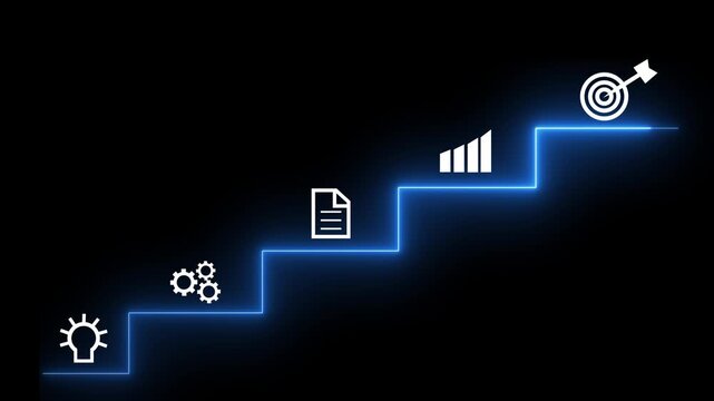 Concept of step-by-step progress, goal achievement, business strategy, career growth, milestones, planning, and effective project management. Motion graphics of progress idea. 4k motion video.