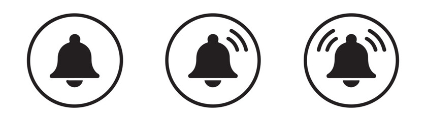 Fototapeta premium Notification bell icons with circular frames and ringing sound effects for modern interface designs.