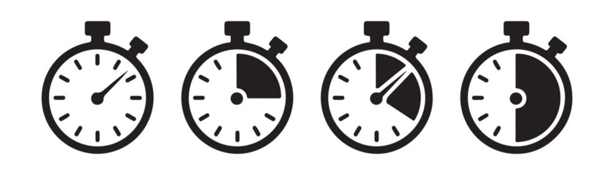 Set of four stopwatch icons featuring different levels of progress for time management and countdowns.