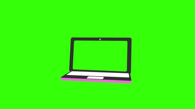A laptop computer mockup sits on green screen for inserting website content and screen replacement in presentations.