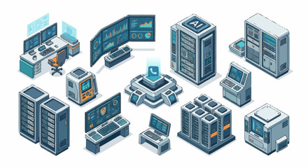 Fototapeta premium Isometric Vector Illustration of Modern Data Center Equipment.