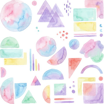 Watercolor geometric shapes abstract art suitable for backgrounds, print designs, stationery, packaging, textiles, and digital projects. Versatile and trendy.
