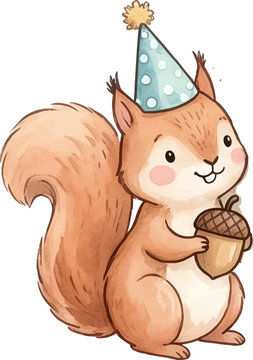 Perfect for greeting cards, childrens books, party invitations, and social media posts featuring a festive and adorable squirrel character.
