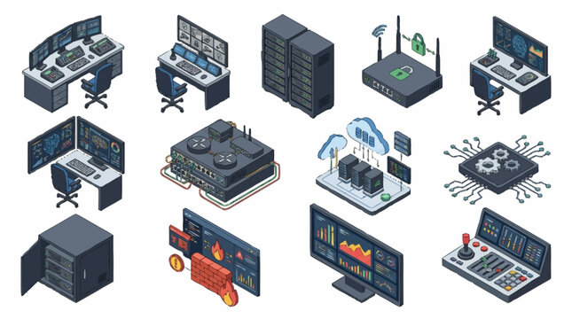 Isometric Technology Devices and Networking Equipment Collection.