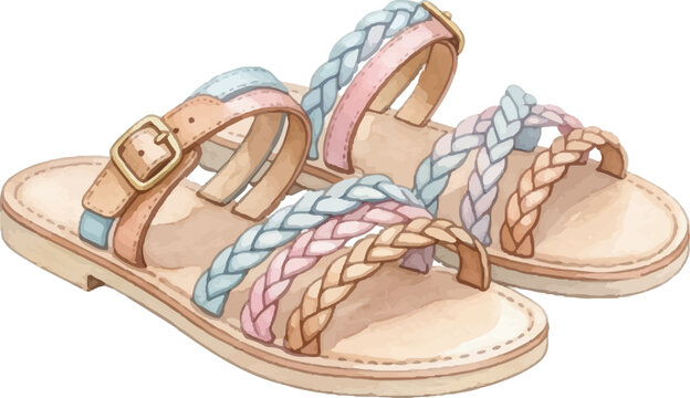 Braided pastel strap buckle sandals perfect for summer. Feminine, stylish beach flat shoes for a trendy and comfy look.