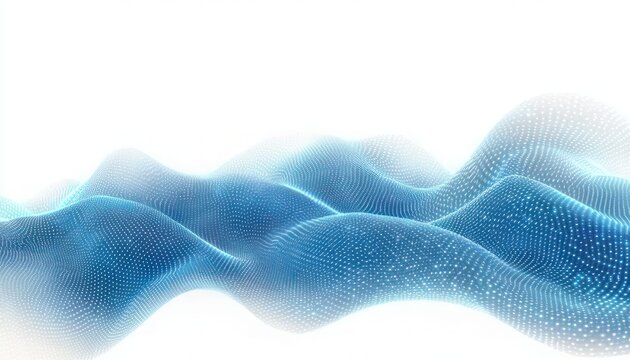 soft blue dotted mesh of undulating waves on a white background, flowing particle grid conveying calm futuristic motion