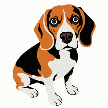 Cute beagle dog sitting in a flat cartoon style