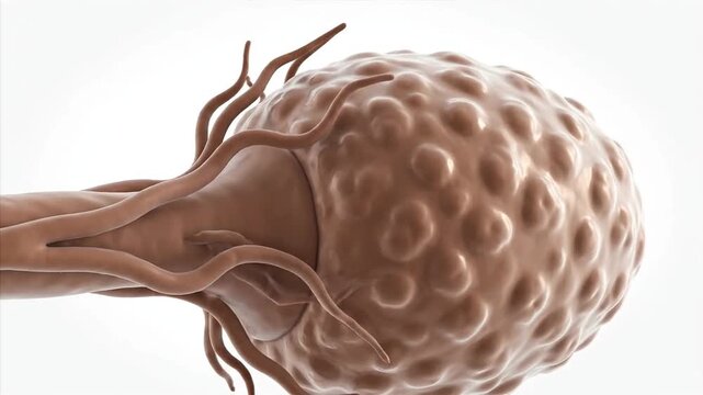 Cellular Microscopic View A Detailed Anatomical Representation of a Spherical Biological Structure with Appendages Showcasing Organic Growth and Scientific Research Concepts in Clear Presentation Anat