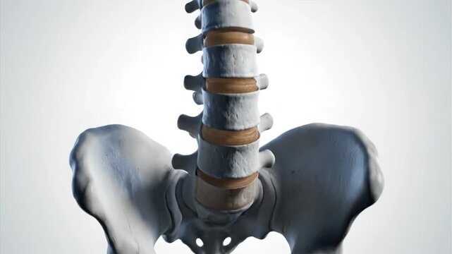 Anatomical representation of the human lumbar spine and pelvic girdle showcasing vertebrae alignment and intervertebral discs crucial for skeletal structure and spinal health awareness. Anatomy Medica